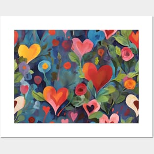 Colorful Floral Hearts Pattern Valentines Day Love Painting Posters and Art